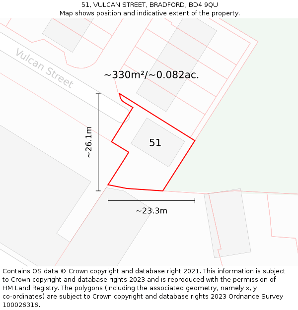 51, VULCAN STREET, BRADFORD, BD4 9QU: Plot and title map