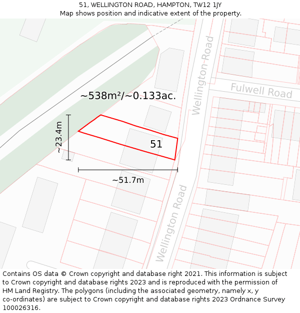 51, WELLINGTON ROAD, HAMPTON, TW12 1JY: Plot and title map