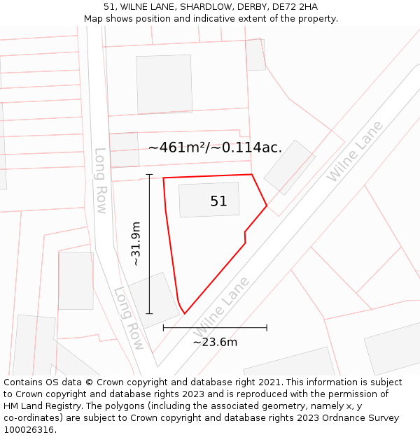 51, WILNE LANE, SHARDLOW, DERBY, DE72 2HA: Plot and title map