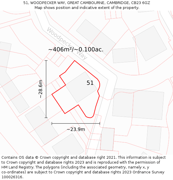 51, WOODPECKER WAY, GREAT CAMBOURNE, CAMBRIDGE, CB23 6GZ: Plot and title map