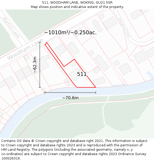 511, WOODHAM LANE, WOKING, GU21 5SR: Plot and title map