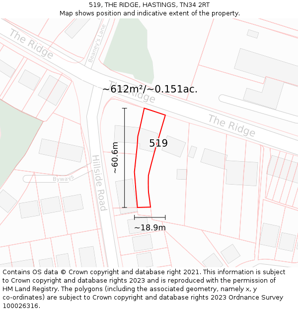519, THE RIDGE, HASTINGS, TN34 2RT: Plot and title map