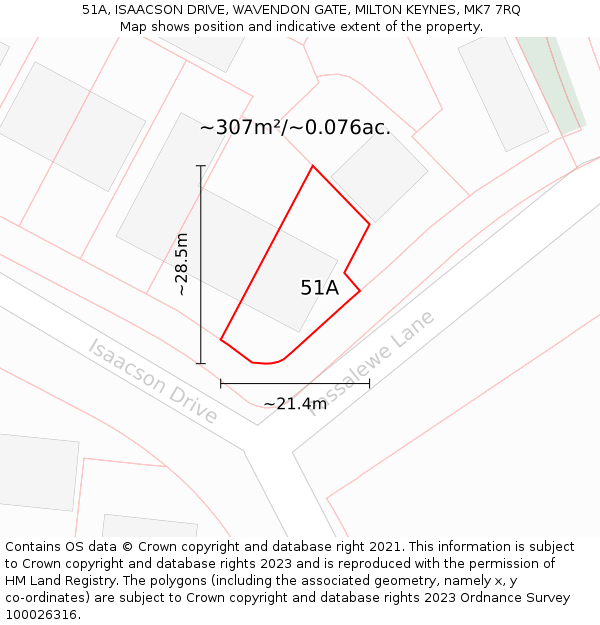 51A, ISAACSON DRIVE, WAVENDON GATE, MILTON KEYNES, MK7 7RQ: Plot and title map