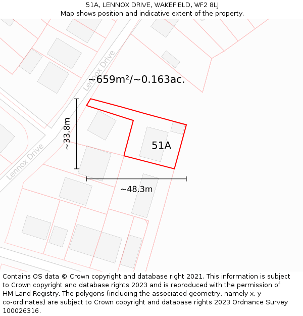 51A, LENNOX DRIVE, WAKEFIELD, WF2 8LJ: Plot and title map