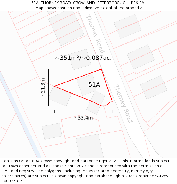 51A, THORNEY ROAD, CROWLAND, PETERBOROUGH, PE6 0AL: Plot and title map