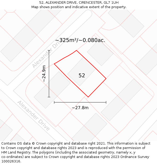 52, ALEXANDER DRIVE, CIRENCESTER, GL7 1UH: Plot and title map