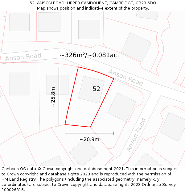 52, ANSON ROAD, UPPER CAMBOURNE, CAMBRIDGE, CB23 6DQ: Plot and title map