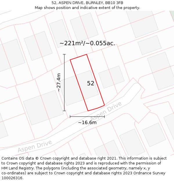 52, ASPEN DRIVE, BURNLEY, BB10 3FB: Plot and title map