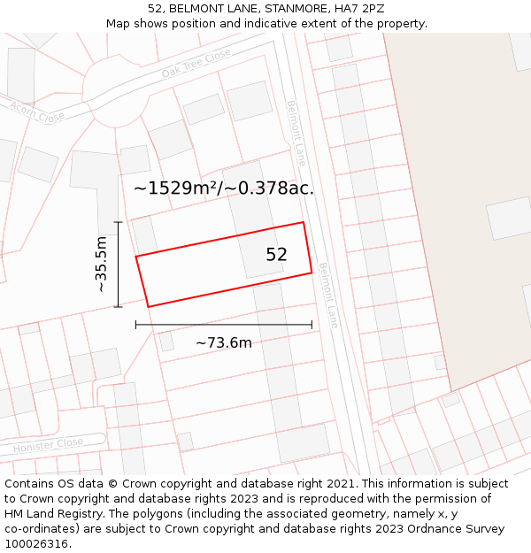 52, BELMONT LANE, STANMORE, HA7 2PZ: Plot and title map