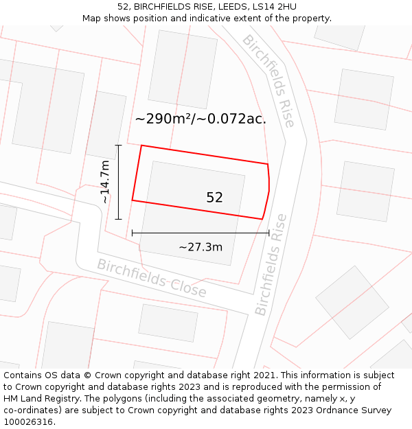 52, BIRCHFIELDS RISE, LEEDS, LS14 2HU: Plot and title map