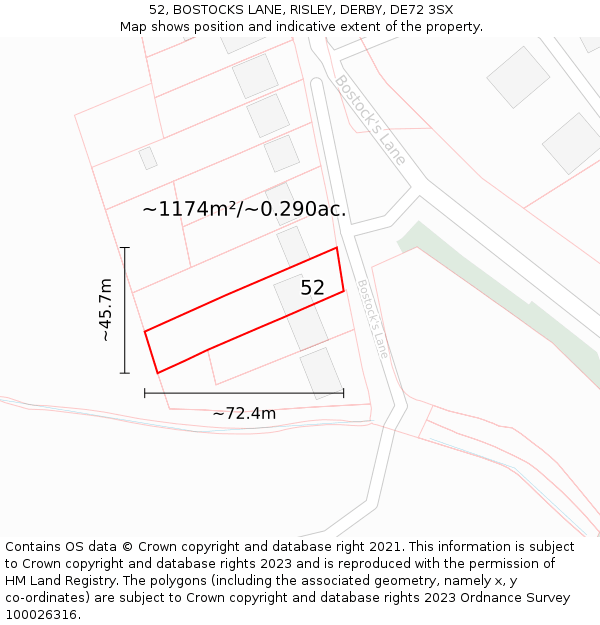 52, BOSTOCKS LANE, RISLEY, DERBY, DE72 3SX: Plot and title map