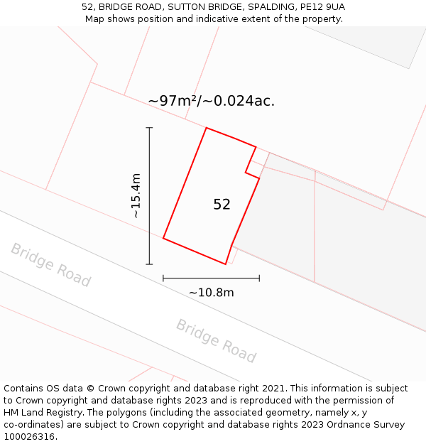 52, BRIDGE ROAD, SUTTON BRIDGE, SPALDING, PE12 9UA: Plot and title map