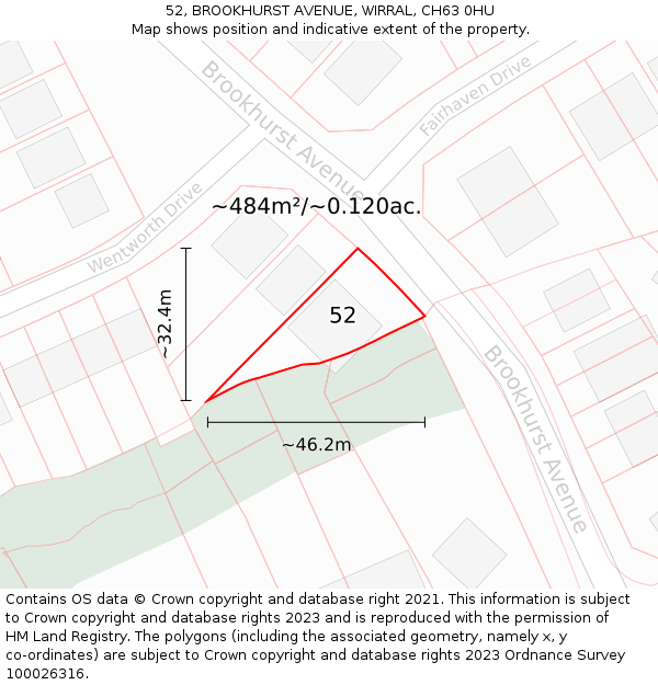 52, BROOKHURST AVENUE, WIRRAL, CH63 0HU: Plot and title map