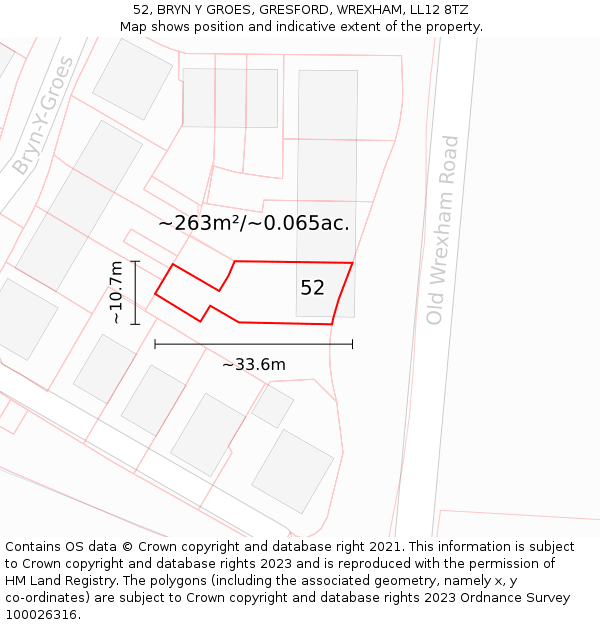 52, BRYN Y GROES, GRESFORD, WREXHAM, LL12 8TZ: Plot and title map