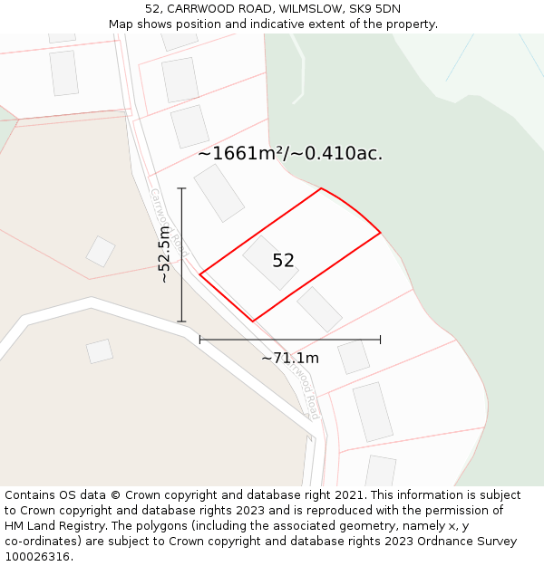 52, CARRWOOD ROAD, WILMSLOW, SK9 5DN: Plot and title map