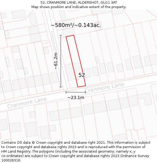 52, CRANMORE LANE, ALDERSHOT, GU11 3AT: Plot and title map