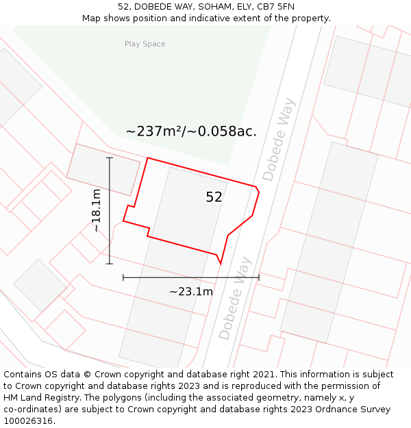 52, DOBEDE WAY, SOHAM, ELY, CB7 5FN: Plot and title map