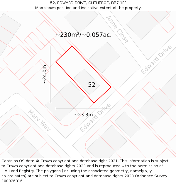 52, EDWARD DRIVE, CLITHEROE, BB7 1FF: Plot and title map