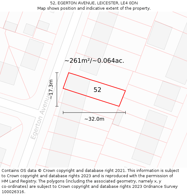 52, EGERTON AVENUE, LEICESTER, LE4 0DN: Plot and title map