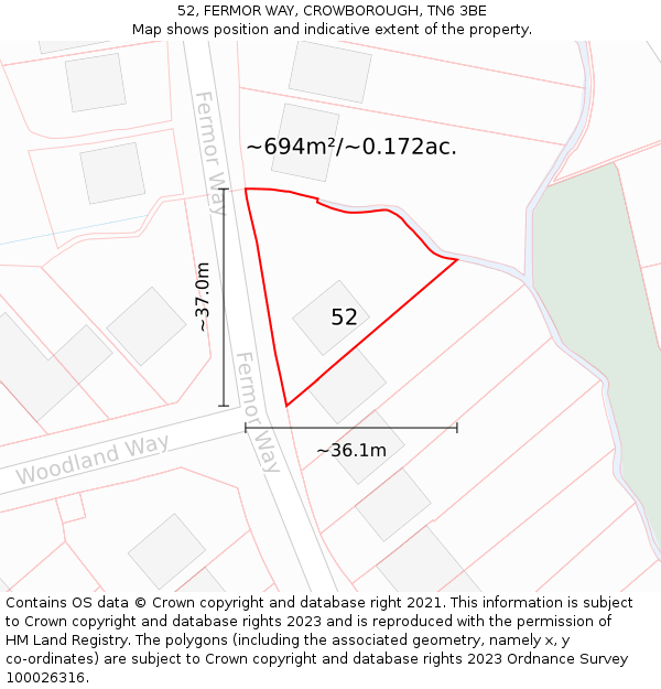 52, FERMOR WAY, CROWBOROUGH, TN6 3BE: Plot and title map