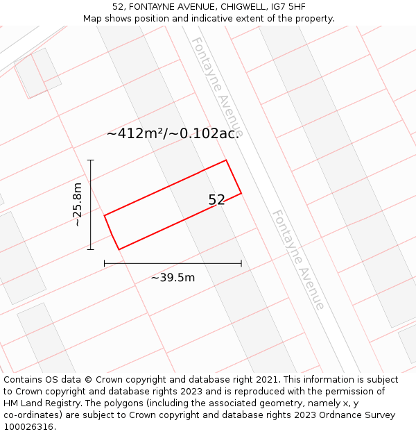 52, FONTAYNE AVENUE, CHIGWELL, IG7 5HF: Plot and title map