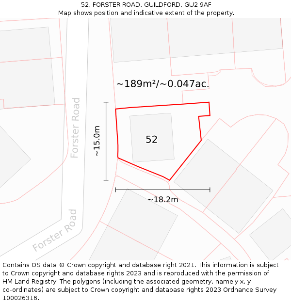 52, FORSTER ROAD, GUILDFORD, GU2 9AF: Plot and title map