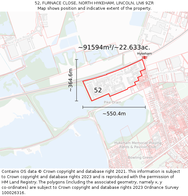 52, FURNACE CLOSE, NORTH HYKEHAM, LINCOLN, LN6 9ZR: Plot and title map
