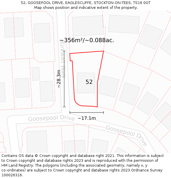 52, GOOSEPOOL DRIVE, EAGLESCLIFFE, STOCKTON-ON-TEES, TS16 0GT: Plot and title map