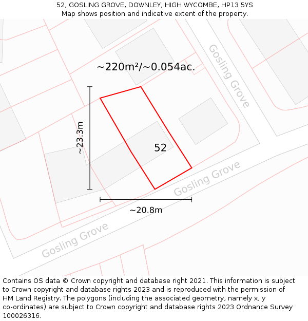 52, GOSLING GROVE, DOWNLEY, HIGH WYCOMBE, HP13 5YS: Plot and title map