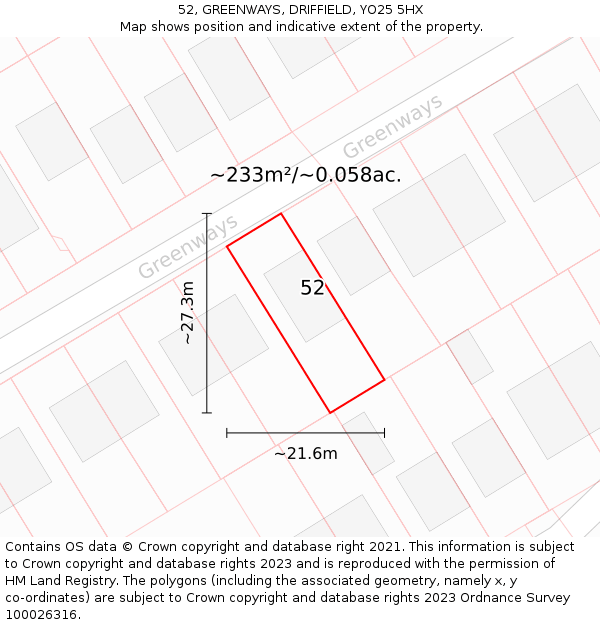 52, GREENWAYS, DRIFFIELD, YO25 5HX: Plot and title map