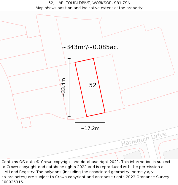 52, HARLEQUIN DRIVE, WORKSOP, S81 7SN: Plot and title map