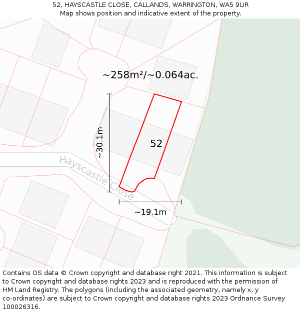 52, HAYSCASTLE CLOSE, CALLANDS, WARRINGTON, WA5 9UR: Plot and title map