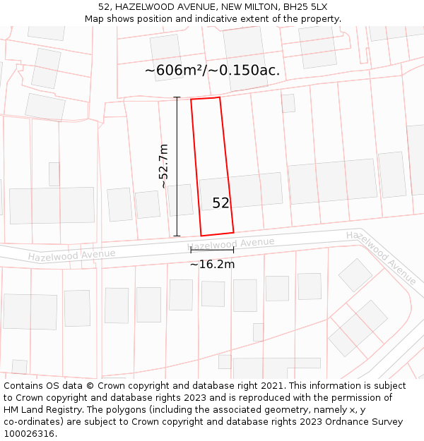 52, HAZELWOOD AVENUE, NEW MILTON, BH25 5LX: Plot and title map