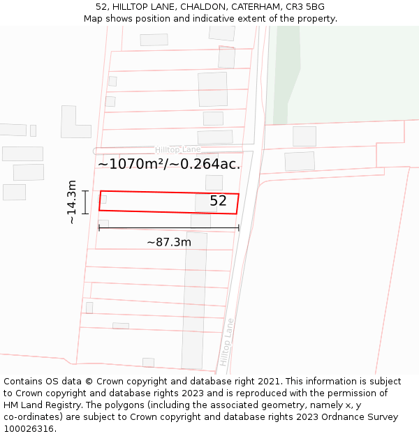 52, HILLTOP LANE, CHALDON, CATERHAM, CR3 5BG: Plot and title map