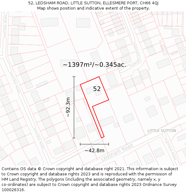 52, LEDSHAM ROAD, LITTLE SUTTON, ELLESMERE PORT, CH66 4QJ: Plot and title map