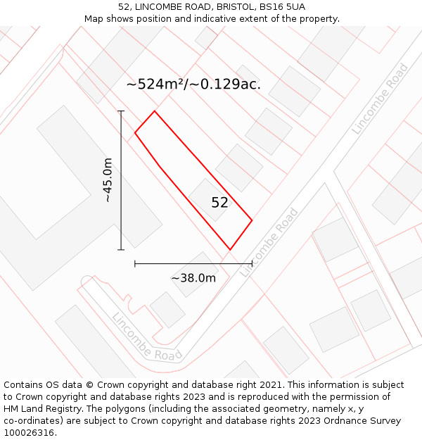 52, LINCOMBE ROAD, BRISTOL, BS16 5UA: Plot and title map