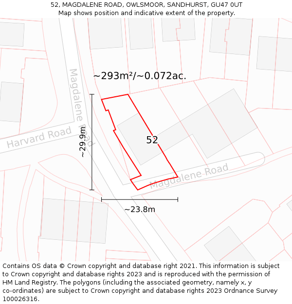 52, MAGDALENE ROAD, OWLSMOOR, SANDHURST, GU47 0UT: Plot and title map