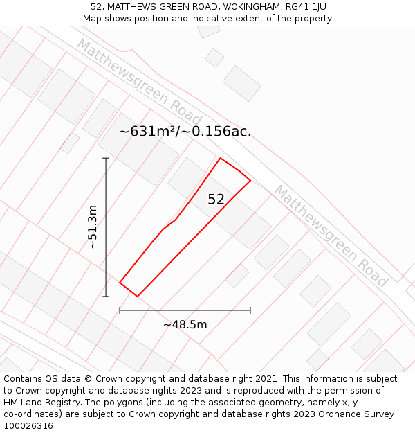 52, MATTHEWS GREEN ROAD, WOKINGHAM, RG41 1JU: Plot and title map