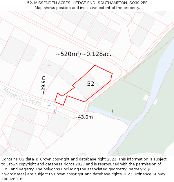 52, MISSENDEN ACRES, HEDGE END, SOUTHAMPTON, SO30 2RE: Plot and title map