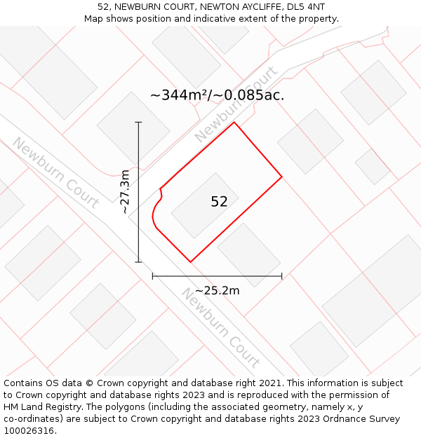 52, NEWBURN COURT, NEWTON AYCLIFFE, DL5 4NT: Plot and title map