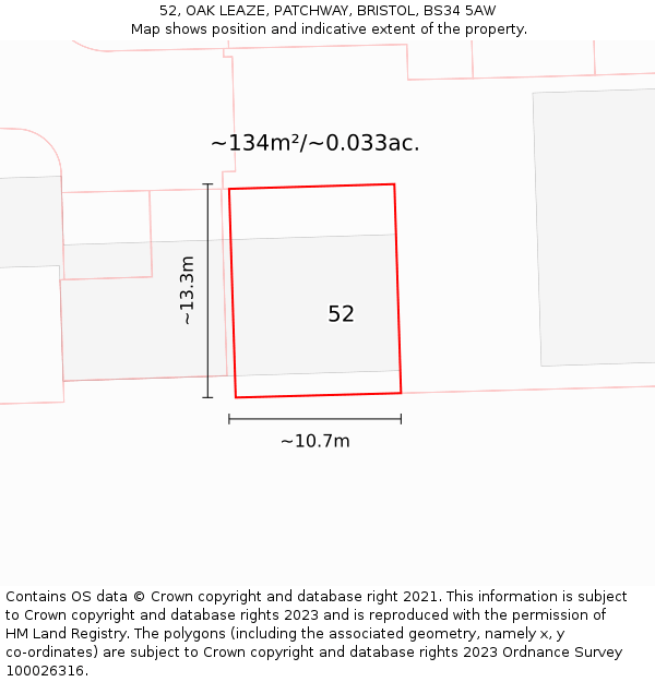 52, OAK LEAZE, PATCHWAY, BRISTOL, BS34 5AW: Plot and title map