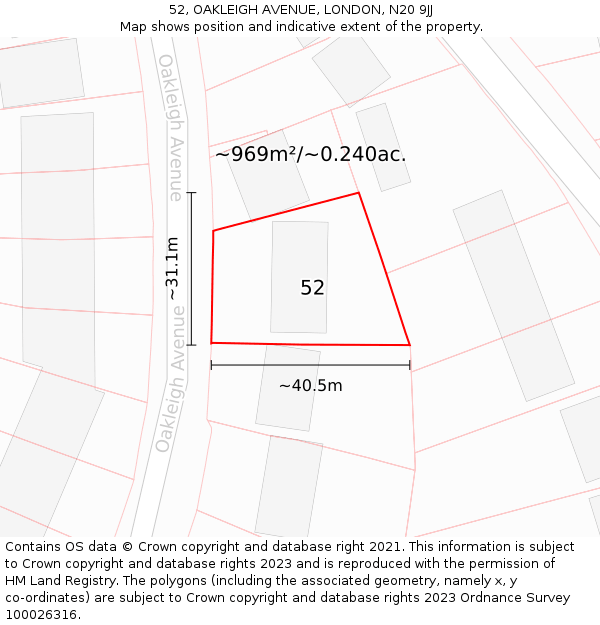 52, OAKLEIGH AVENUE, LONDON, N20 9JJ: Plot and title map