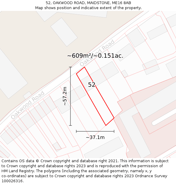 52, OAKWOOD ROAD, MAIDSTONE, ME16 8AB: Plot and title map