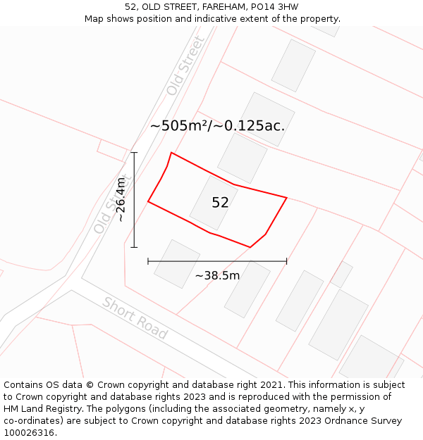 52, OLD STREET, FAREHAM, PO14 3HW: Plot and title map