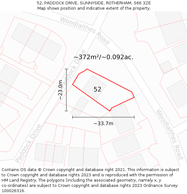 52, PADDOCK DRIVE, SUNNYSIDE, ROTHERHAM, S66 3ZE: Plot and title map