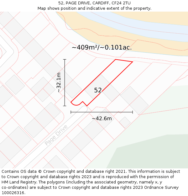 52, PAGE DRIVE, CARDIFF, CF24 2TU: Plot and title map