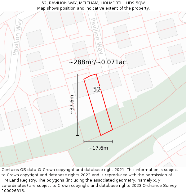 52, PAVILION WAY, MELTHAM, HOLMFIRTH, HD9 5QW: Plot and title map