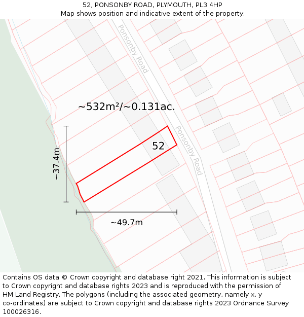 52, PONSONBY ROAD, PLYMOUTH, PL3 4HP: Plot and title map