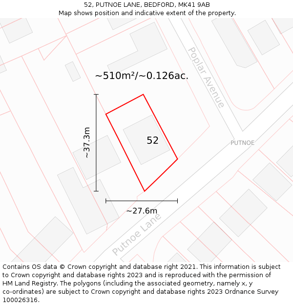 52, PUTNOE LANE, BEDFORD, MK41 9AB: Plot and title map