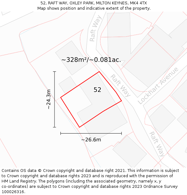 52, RAFT WAY, OXLEY PARK, MILTON KEYNES, MK4 4TX: Plot and title map